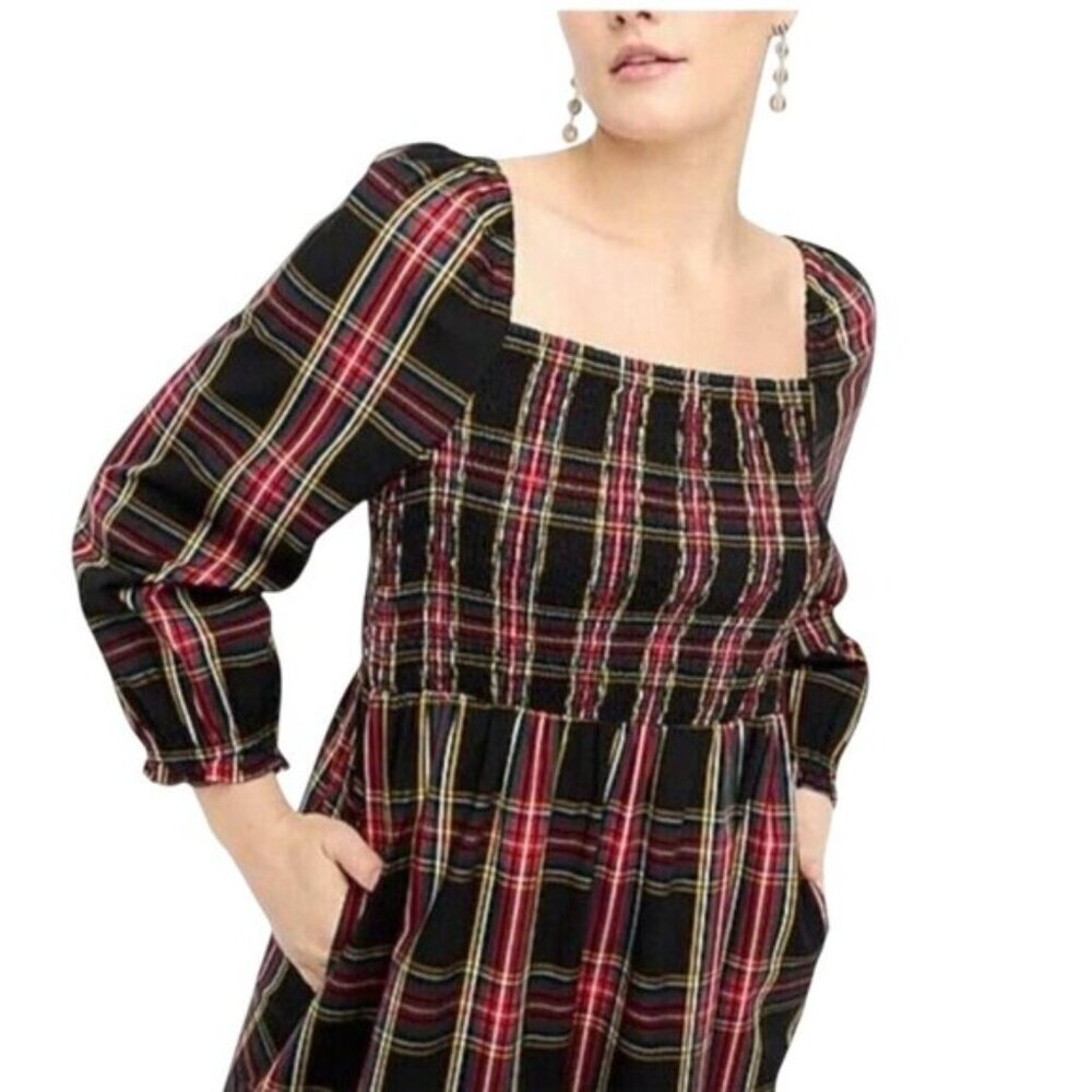 Jcrew Plaid Midi Dress with Square Neckline
